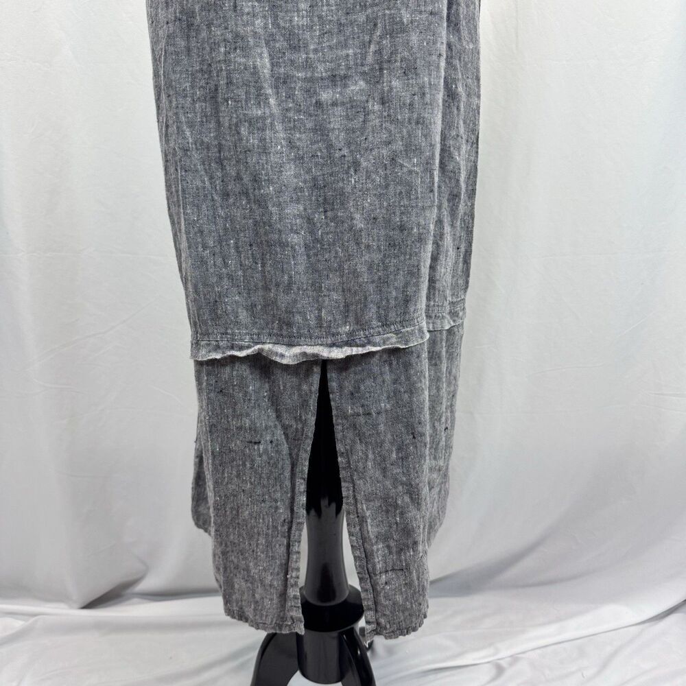Flax Dress M Linen Midi Gray Lagenlook Artsy Coastal Boho Cottagecore Resort - Picture 7 of 8